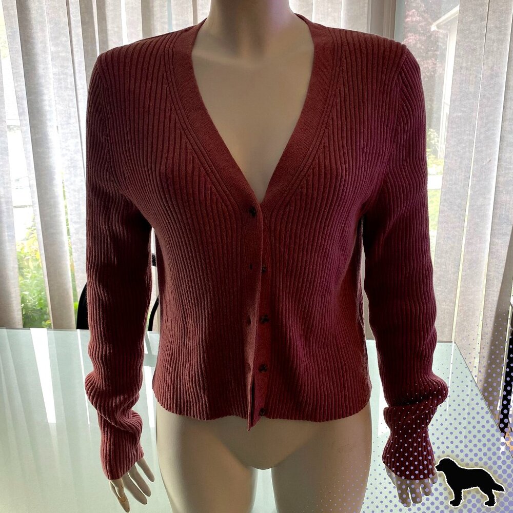 The Gap Y2K Size XL Lightweight Dark Pink Salmon Cardigan Button Down Sweater